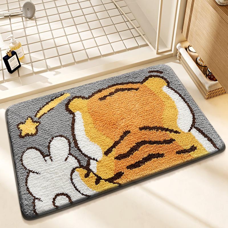 Frog and Bear Flocking Bath Mat Home Decoration Door Mat Non-slip Absorbent Bathroom Doormat Super Soft Fiber Bath Rug
