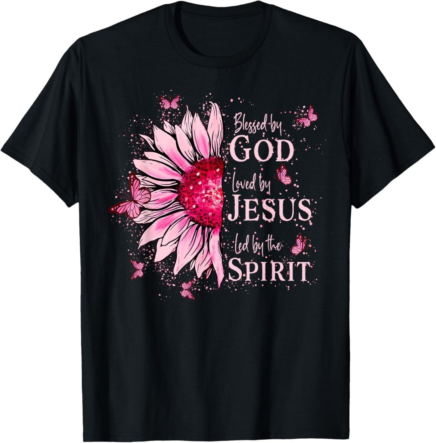 Blessed by God - Loved by Jesus Pink Sunflower T-Shirt XL