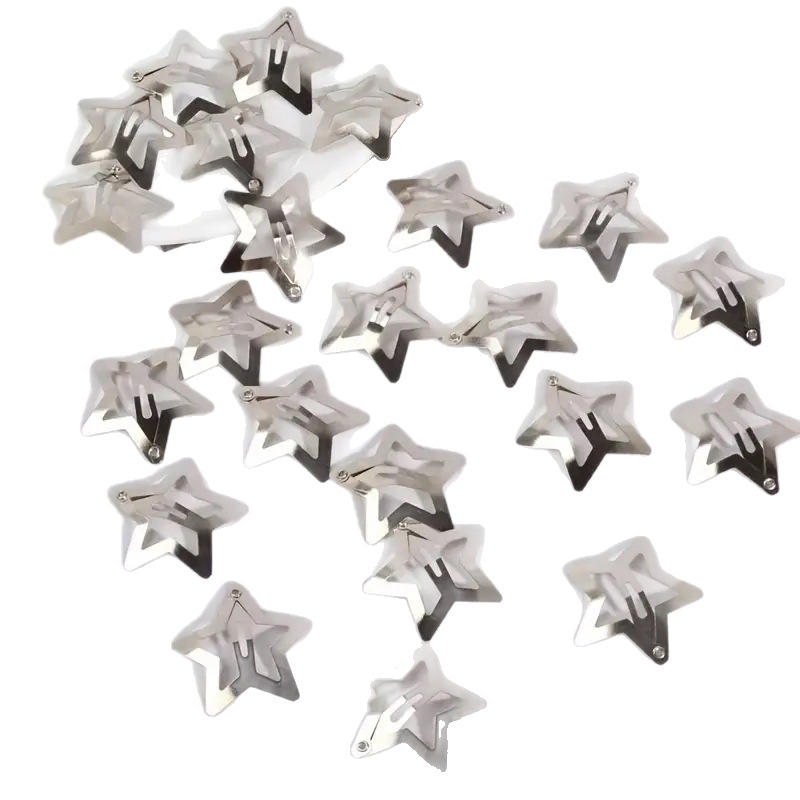 Y2K Star Hair Clips For Women Silver Colorful Barrettes Cute Metal Snap Clip Headdress Hair Accessories Trendy Simple Hairpin Fashion Jewelry Gift
