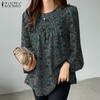 ZANZEA Women Casual Long Sleeve O-neck Loose Floral Blouse Tops