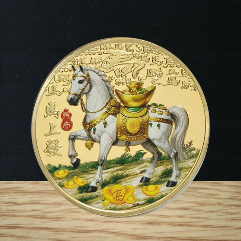 

1Pc 40mm Metal Gold Collection 2026 Chinese New Year Souvenir Coins Lucky Animal Horse Collectible Coins Silver Challenge Coin золотой