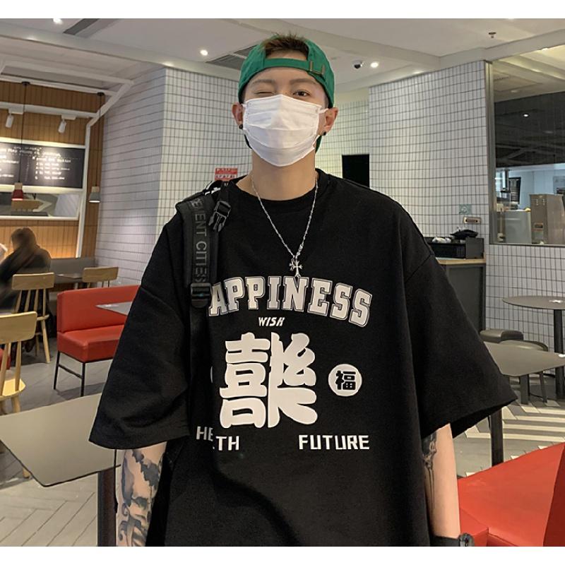 Pánská trička s krátkým rukávem dopis s grafickým potiskem trička s polovičním rukávem svetrové tričko ležérní tričko muž korejský ležérní retro topy s kulatým výstřihem