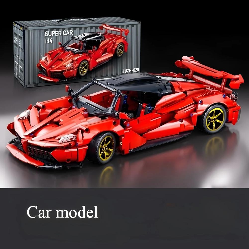 1:14 Rotes Baustein-Sportwagen RC-Spielzeug, Auto-Baustein-Spielzeug, Geburtstagsgeschenk, Sportwagenmodell DIY, Geschenk für Kinder