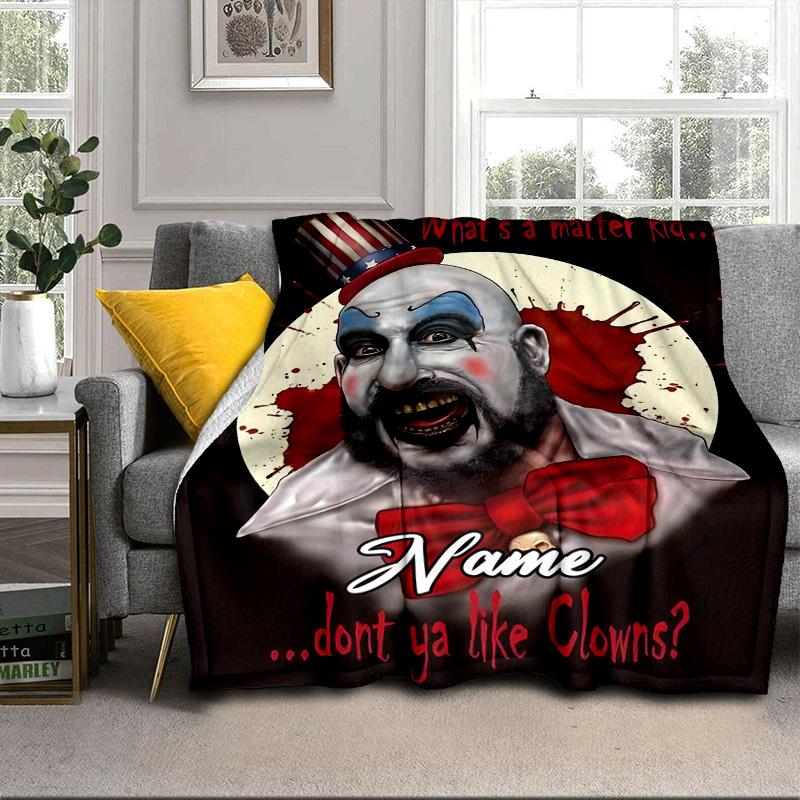 Custom Name Horror Clown Artwork Blanket bed sofa Blanket Flannel Blanket for Camping, Hiking, Picnic Essentials,gift for family and friends