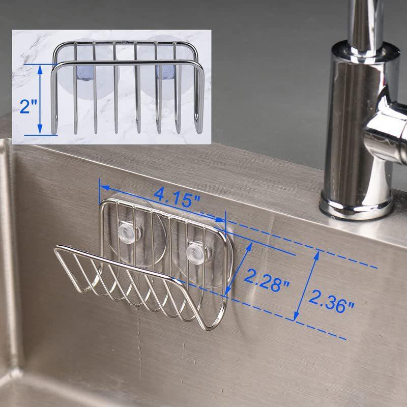 Stainless Steel Suction Cup Sponge Holder Durable Rustproof Drain Caddy Kitchen Sink Organizer for Daily Kitchen Cleaning Tool Storage