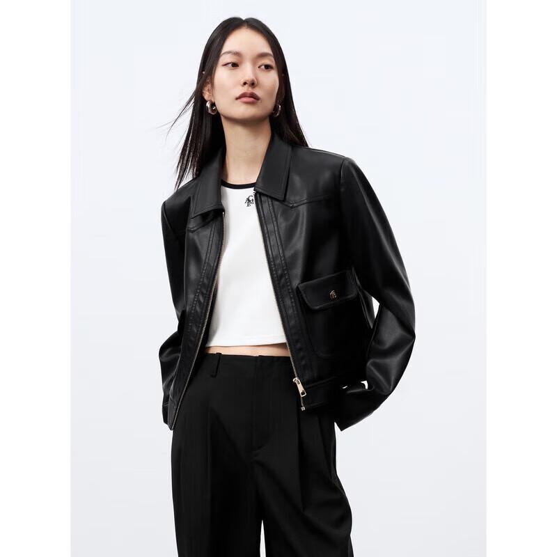 Peacebird Women's Maillard Style Lapel PU Leather Short Jacket