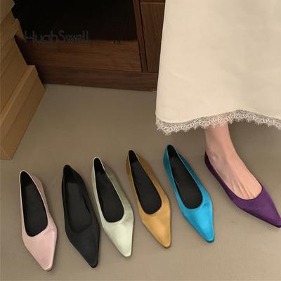 Fashion Luxury Satin Silk Ballerina Shoes Woman Elegant Purple Blue Ballet Flats Ladies Concise Point Toe Plain Shallow Loafers