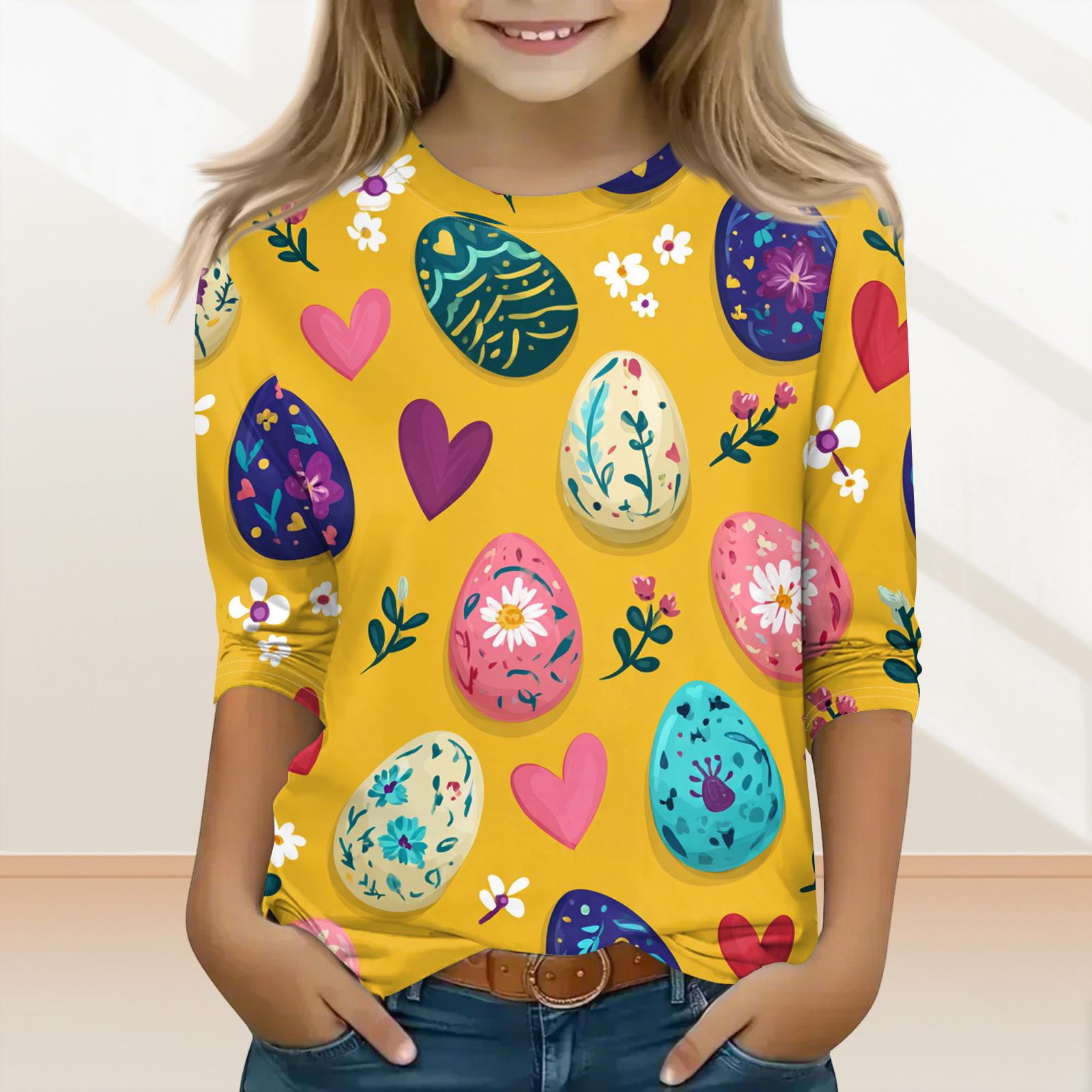 

Children s Three-quarter Sleeve Round Neck Top With Easter Print, Casual Everyday Top 160 кавун червоний колір