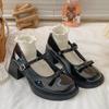Patent Leather Jk Uniform Dress Shoes for Women Vintage Square Heels Mary Jane Shoes Woman Japanese Style Bow Buckle Strap Pumps