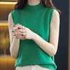 Sleeveless Semi High Neck Knitted Sweater for Women Camisole Solid Color Suit Casual Knit Sweater Pullover Spring and Autumn Vest