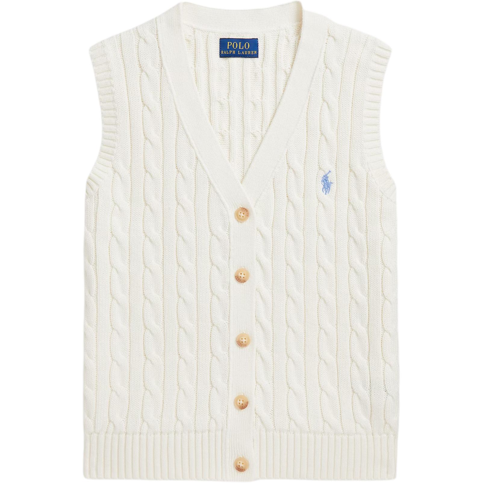 

Polo Ralph Lauren Жилет Ss25 Вязаный из хлопка косичкой Белый Детский Детский жилет CWPOSWER6820515-100