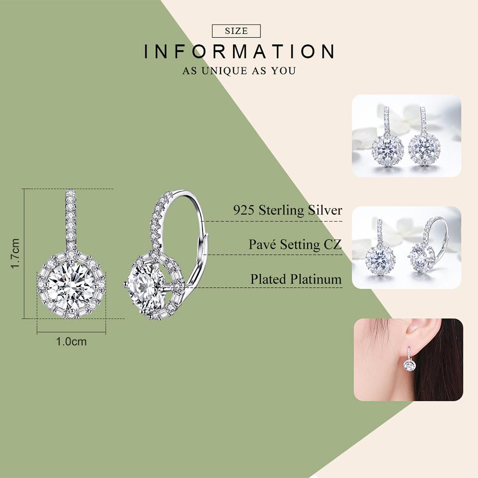 WOSTU Luxury Hoop Silver Earrings 925 Sterling Silver Cubic Zircon Fashion Modern Women's Earrings Jewelry Wedding Gift CQE508