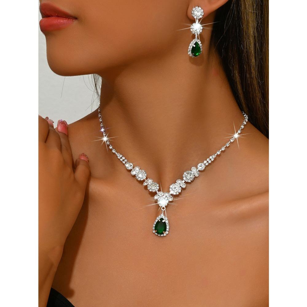 Wedding Jewelry Set Three-piece Set Bright Rhinestones Zircon Angel Teardrop Necklace Earrings Bracelet