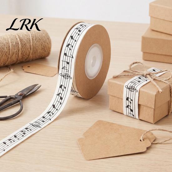 Fabric Ribbon for Scrapbooking Black and White Musical Notes Cotton Ribbon, 5/8" x 11 Yards Music Skin Friendly Trim Note Printed Gift Wrapping