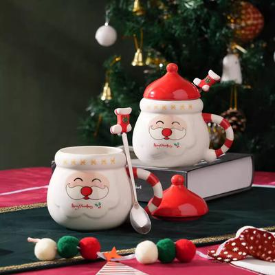Weihnachtsmann Form Keramiktasse Grenzüberschreitende Außenhandelstasse mit Deckel Löffel Weihnachtsgeschenk Wasserbecher Süße Tasse