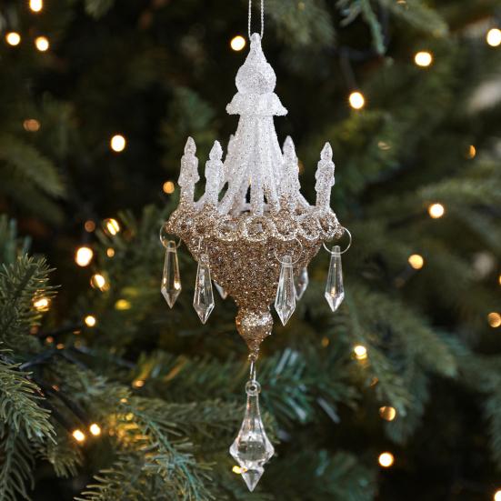 Glitter Chandelier Ornament 7 Inch Sparkling Acrylic Chandelier Christmas Tree Ornaments with Faux Crystal for Trees Doors Holiday Home Decor