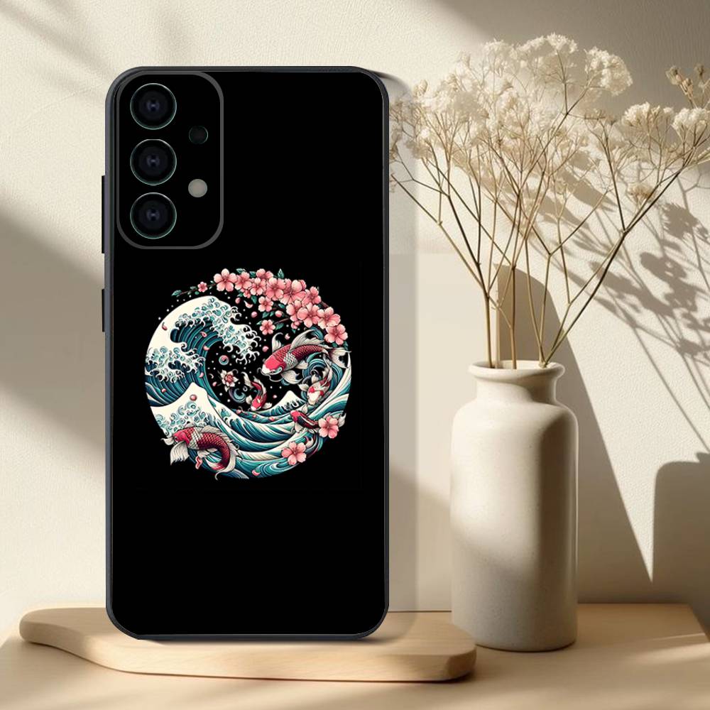 Koi Carp Fish Yin Yang Art Phone Case For Samsung S 25,24,23,22,30,21,10,9,Ultra,Plus,Lite,FE,4,5G Black Soft Case