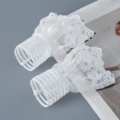 1 Paar Afneembare Manchetten Kant Bloemen Mesh Nep Uitlopende Mouwen Dubbellaags Geplooid Gerimpeld Valse Manchetten Trui Blouse Polswarmers
