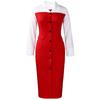 Women Elegant Business Long Sleeve Blazer Collar Patchwork Pencil Midi Dress