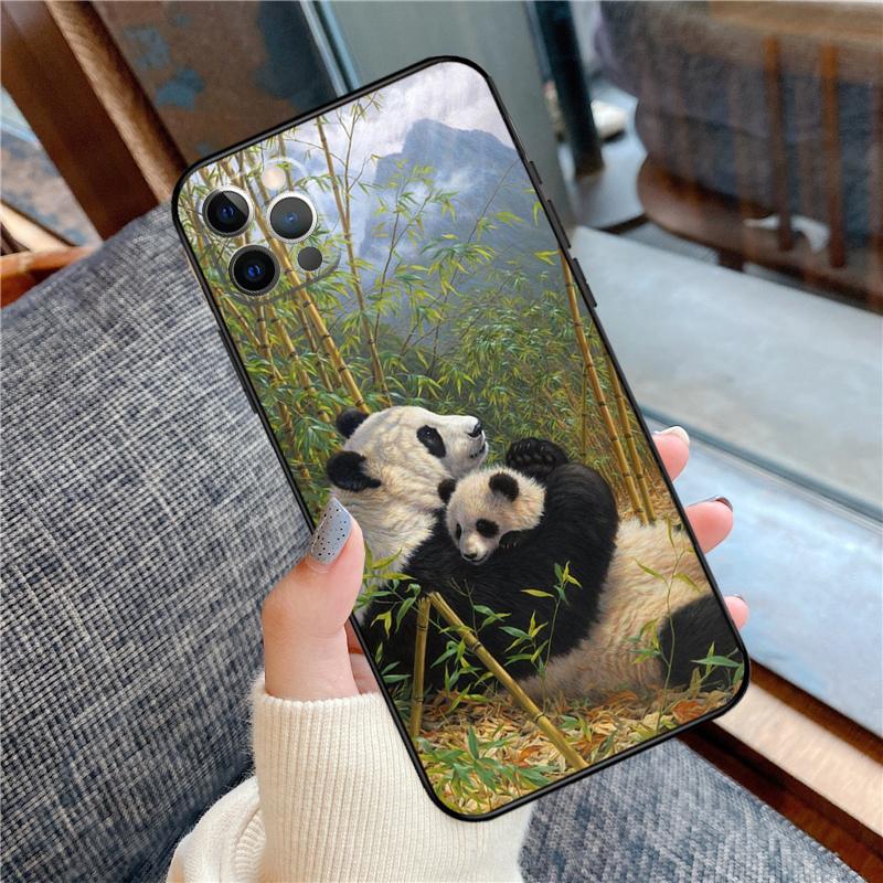 Cartoon Cute Panda Bear Phone Case For iPhone 16 15 14 12 11 13 Pro Max 12 13 mini XR 15 16 Plus 16e Cover Shell
