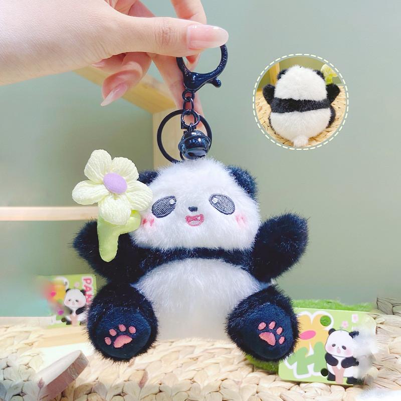 Delightful Cartoon Panda Plush Keyring Colorful Floral Designs For Key Accessories