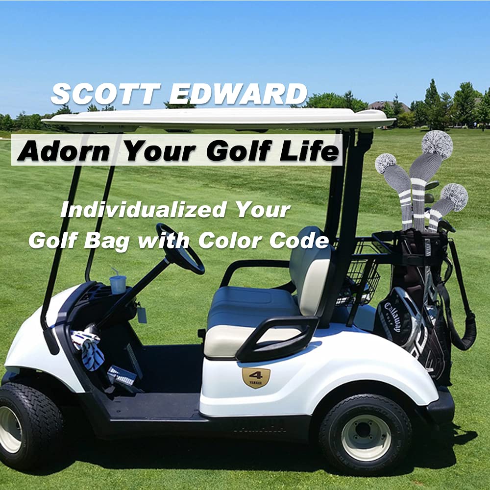 Set of 5 Knitted Golf Club Covers Gray with White for 1 Driver Wood 2 Fairway and 2 Hybrids Double-Layer (Steel Stripes) (460cc), Woods, (UT)