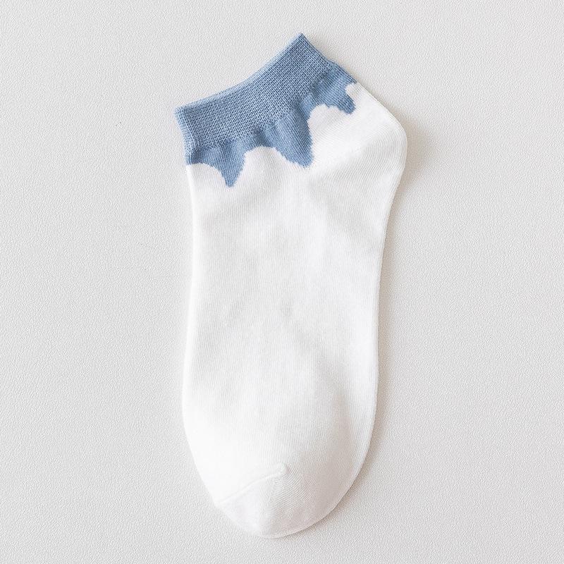 Trendy Coffee Blue Plaid Cotton Mid-Calf Socks, Versatile for Spring/Summer, Korean College Style, Breathable & Sweat-Wicking for Women.