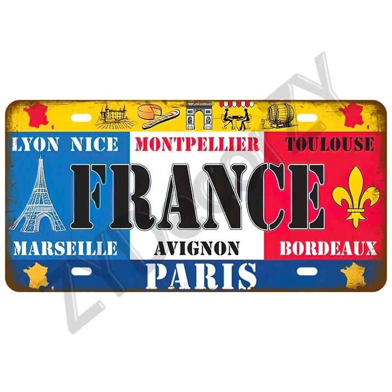 KLIOU Country Flag Tin Signs 15x30 Plaque France Spain Germany License Plate For Wall Home Restaurant Craft Bar Decor Metal Sign
