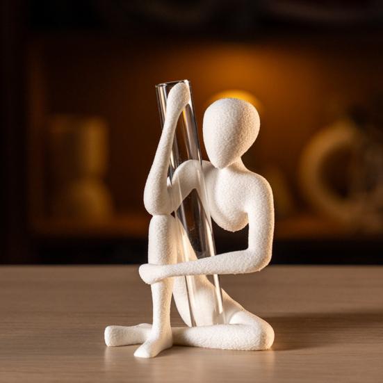 Abstract Human Sculpture 3D Printed Modern Test Tube Vase Holder for Fresh Dried Flowers Minimalist Desktop Figurine for Home Shelf Desk Living Room