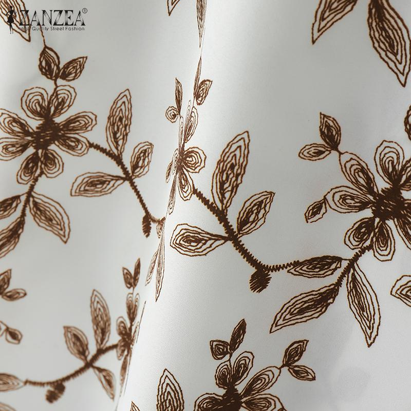 ZANZEA Womens Summer Loose Casual Short Sleeve Print Blouse