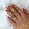 Elegant 17-Piece Gold-Plated Rhinestone & Pearl Ring Set for Women