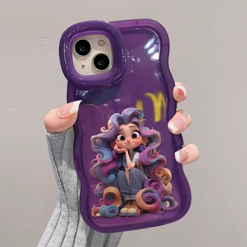 Curly Hair Girl Suitable for Iphone16 IPhone Case 15promax Double Stand 14 Cute 13 Wave Side 12