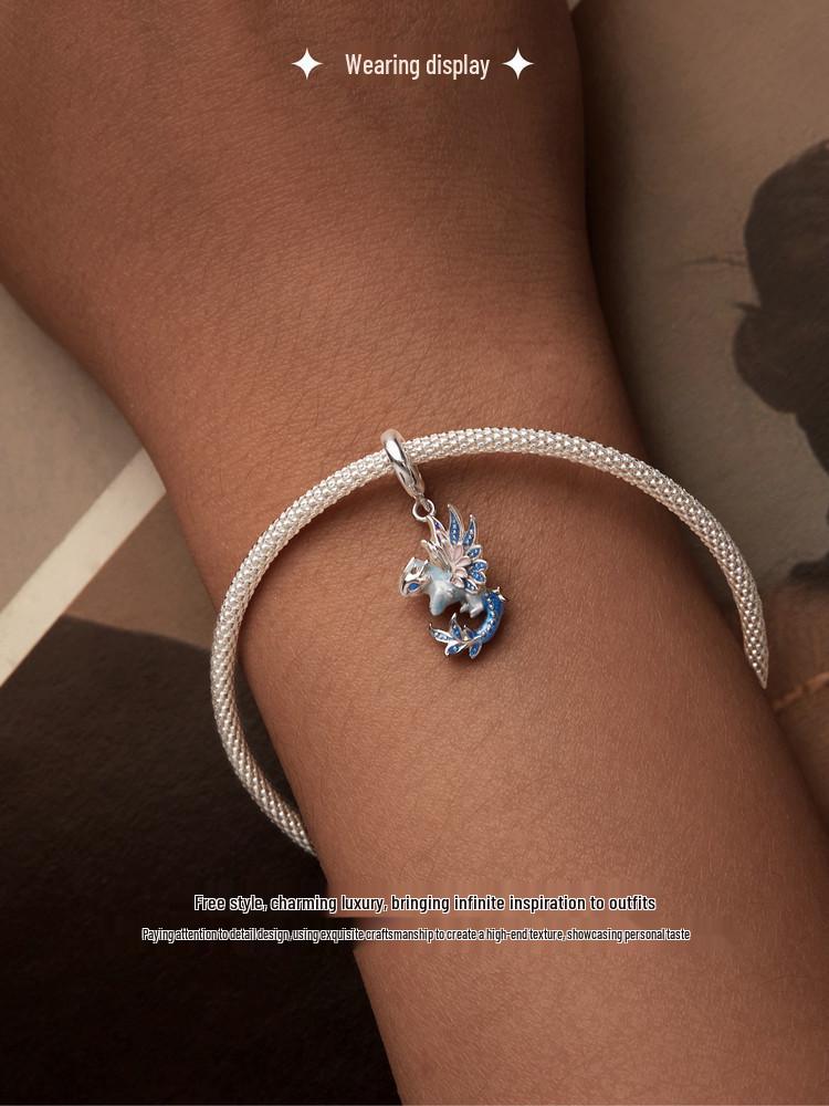 S925 Silver Dragon Pendant Beads: Original Blue Ziyun DIY Bracelet Accessory