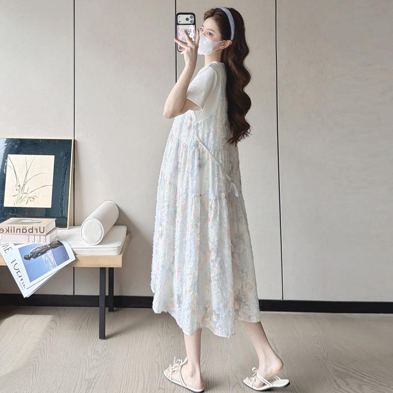 2026 Summer Maternity Plus Size French Patchwork Slimming Dress L