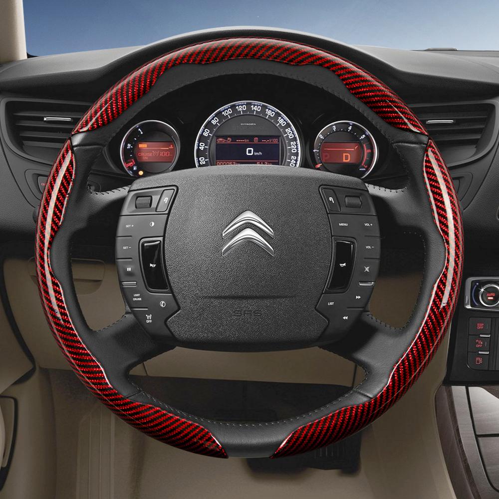 Suitable for Citroen Carbon Fiber Texture Steering Wheel Cover with Segmented Quick-Release Design, Durable Black Accessories for Models Such as C3, C