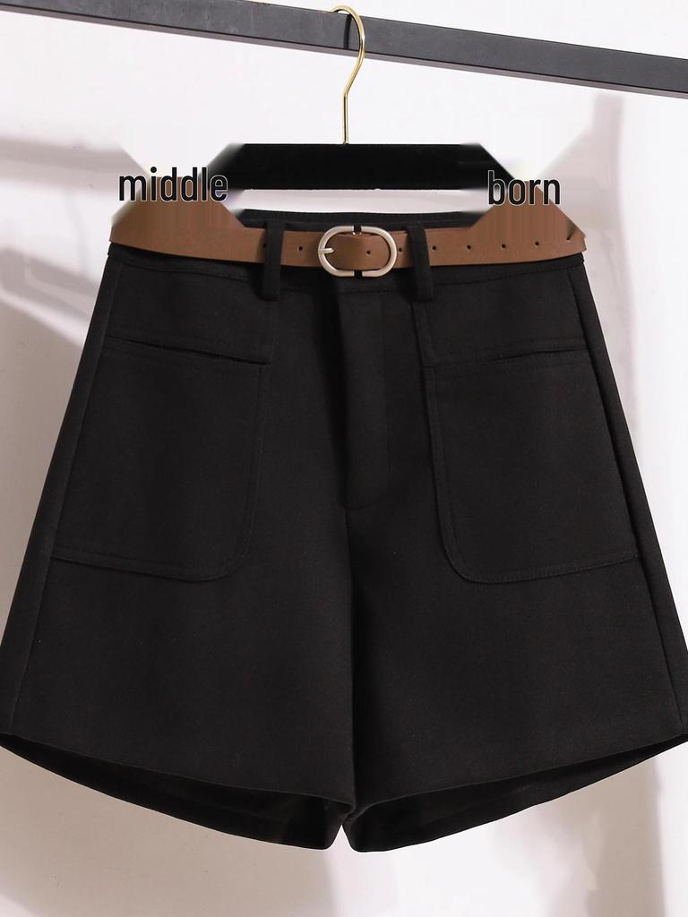 Spodenki A-line z mieszanki wełny z wysokim stanem dla kobiet petite – Jesienno-zimowe casualowe kuloty z szerokimi nogawkami dla efektu wydłużenia nóg.