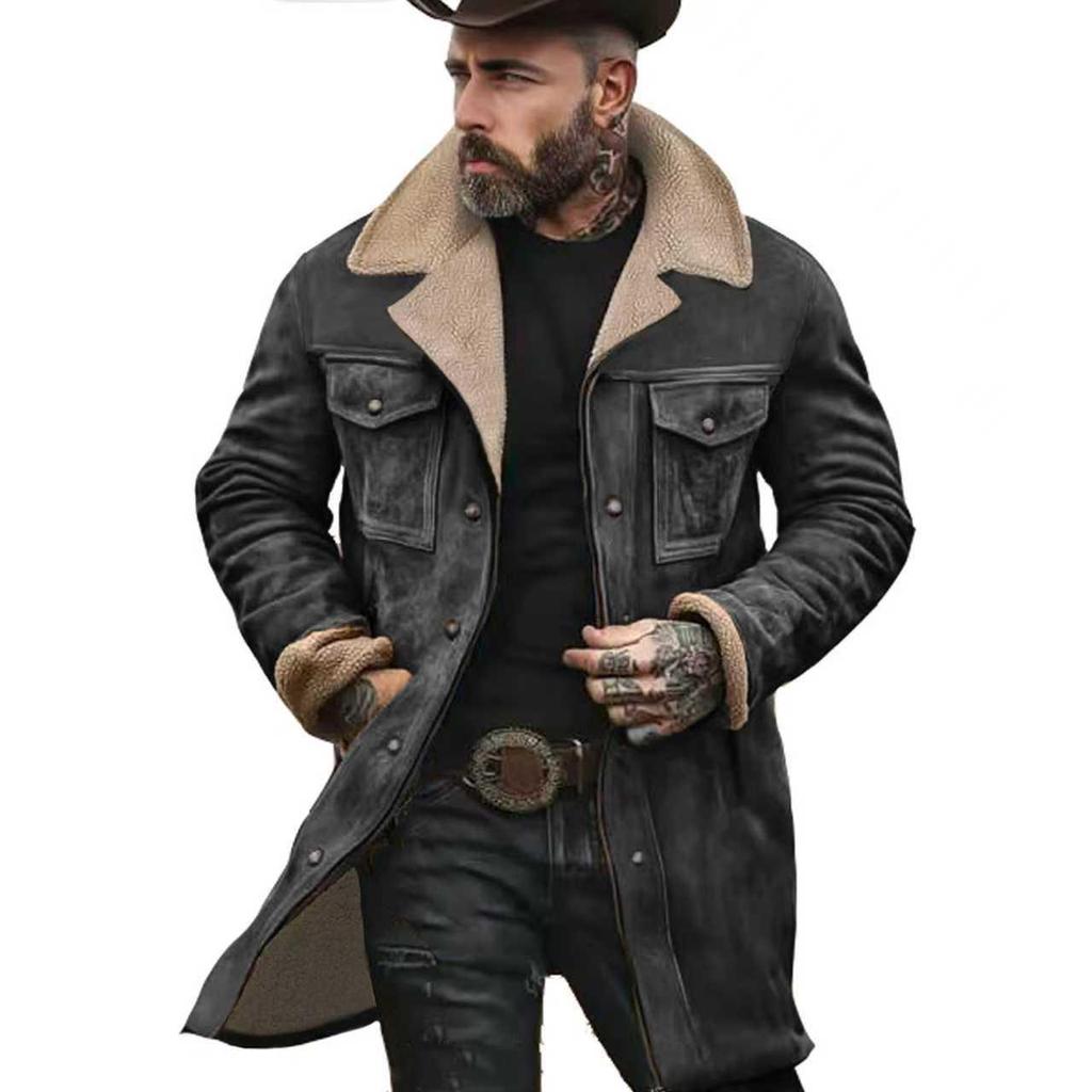 Men's 2026 Autumn/Winter Suede Patchwork Jacket with Multi-Pocket Zipper