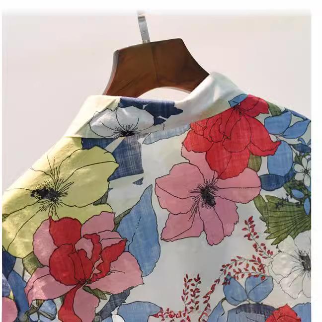 Dámská jarní a podzimní květinová košile, ležérní volná košile, košile plus size