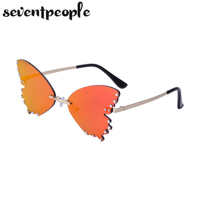 

Diamond Butterfly Sunglasses Women Luxury Brand Designer Fashion Rimless Sun Glasses For Female Unique Party Shades Eyewear