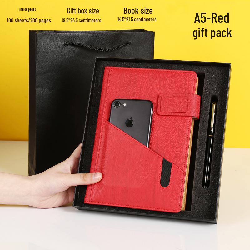 Multifunctional Red Business Notepad with Ins Style for Meetings & Daily Records