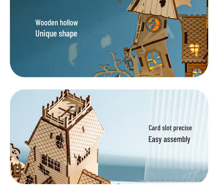 3D Stereo Wooden Halloween House Puzzle - Educational DIY Toy for Kids