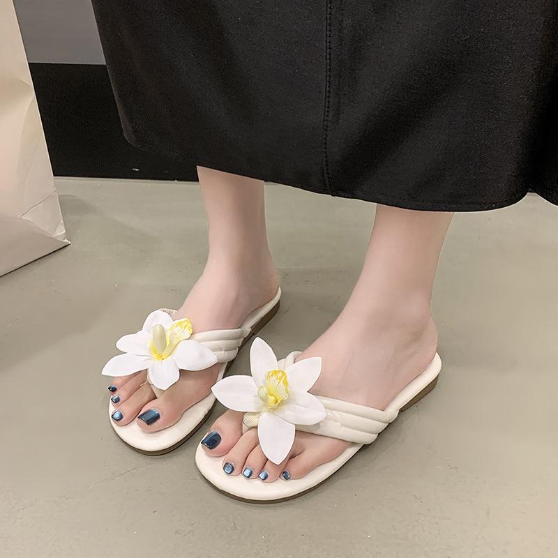 Flat Bottom Phalaenopsis Flip Flops Summer New Round Head Clip Toes Soft Bottom Non-Slip Low Heel Beach Cool Mopping