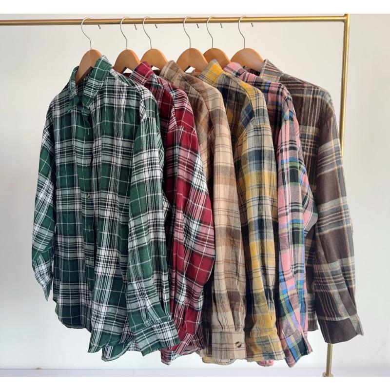 Spring and Autumn Women's Casual Fashion Street Loose Plaid Long Sleeve Shirt