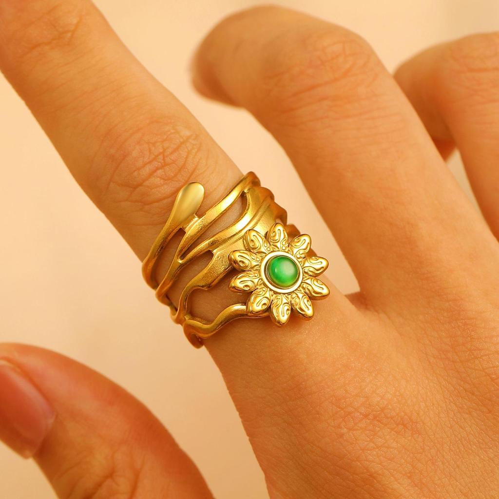 Vintage Turquoise Stainless Steel Open Finger Ring for Women