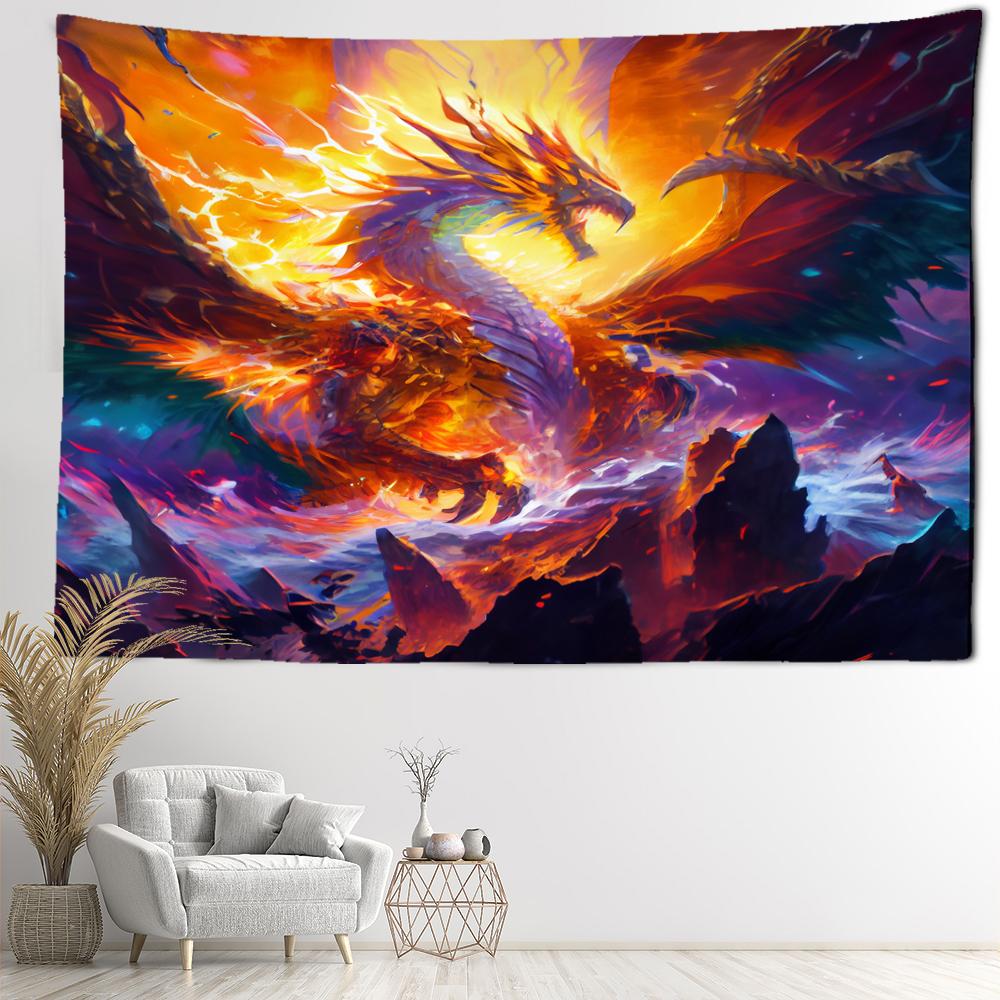 Peak Fire Dragon Tapestry Wall Hanging Cartoon Kawaii Abstract Art Mysterious Witchcraft Hippie Dormitory Home Decor