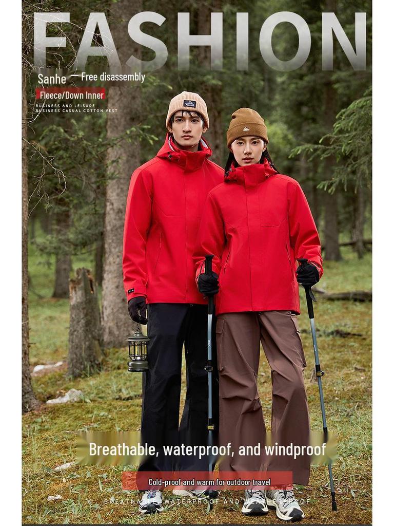 Unisex Młodzieżowa Wodoodporna Kurtka Górska Trzyw Warstwy z Odpinaną Podpinką Puchową