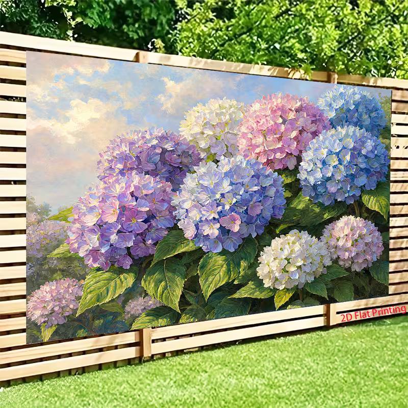 Vintage Hydrangea Floral Backdrop Oil Painting Purple Blue Flower Garden Background