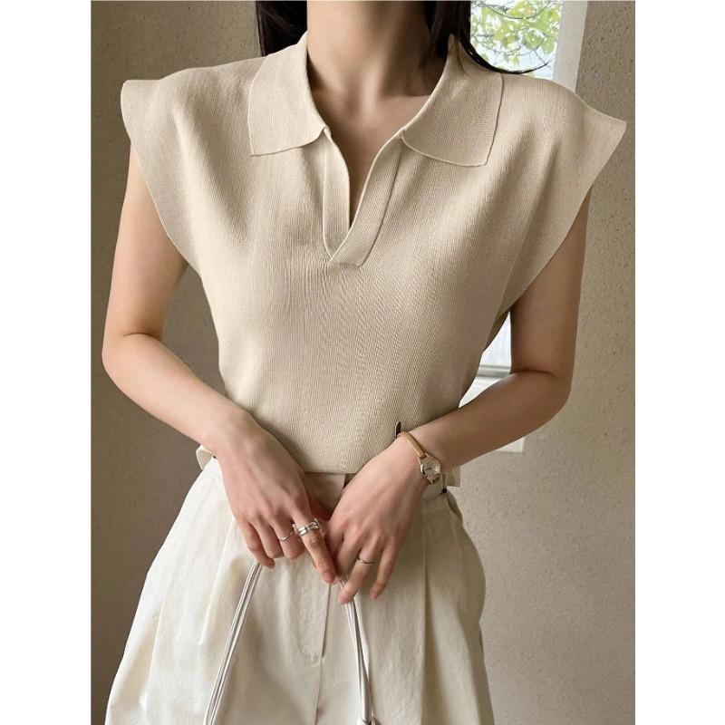 YYFS Dámská móda Ležérní Letní Jarní Jednobarevný Potisk Bez rukávů POLO Límec Halenky & Košile