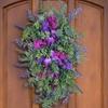 Tulips Wreath for Front Door Spring Artificial Flower Wreath with Hyacinths Hydrangeas Lavenders Wall Hangings Decorations