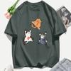 Three Cats Climbing Upwards And Escaping Print T-Shirt Women Soft Y2K T Shirts Cotton Casual Woman Clothes Crewneck Oversize Top